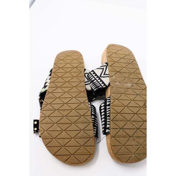 Minnetonka Double Strap Sandals Womens 8 Black White Buckle Slip On Slides aztec - Picture 6 of 7